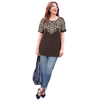 Catherines Women's Plus Size Dolman Sleeve Printed Tunic