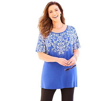 Catherines Women's Plus Size Dolman Sleeve Printed Tunic