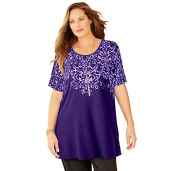 Catherines Women's Plus Size Dolman Sleeve Printed Tunic