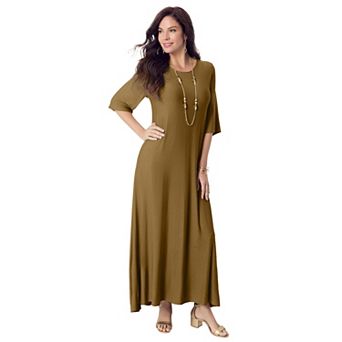 Roaman's Women's Plus Size Stretch Knit High Low Short Sleeve Maxi Dress