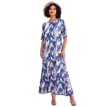 Roaman's Women's Plus Size Stretch Knit High Low Short Sleeve Maxi Dress