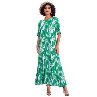 Roaman's Women's Plus Size Stretch Knit High Low Short Sleeve Maxi Dress