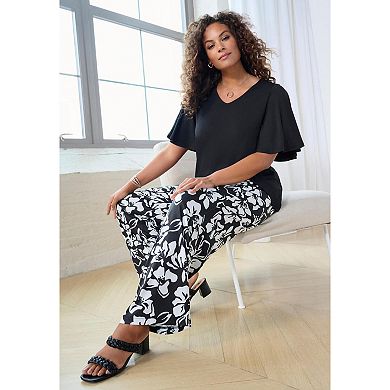 Roaman's Women's Plus Size Flutter Sleeve Ultrasmooth Fabric Tee