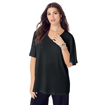 Roaman's Women's Plus Size Flutter Sleeve Ultrasmooth Fabric Tee