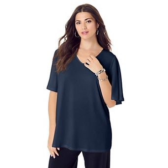 Roaman's Women's Plus Size Flutter Sleeve Ultrasmooth Fabric Tee