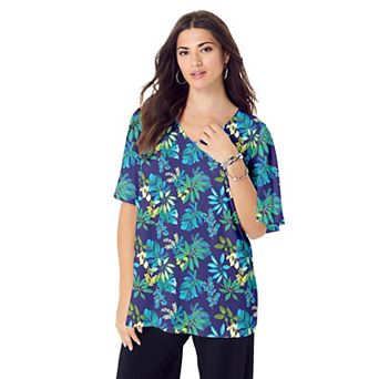 Roaman's Women's Plus Size Flutter Sleeve Ultrasmooth Fabric Tee