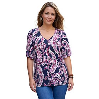 Roaman's Women's Plus Size Flutter Sleeve Ultrasmooth Fabric Tee