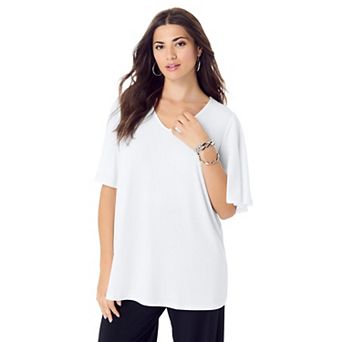 Roaman's Women's Plus Size Flutter Sleeve Ultrasmooth Fabric Tee