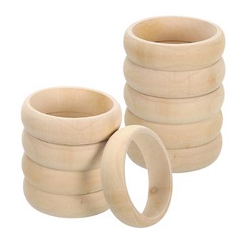 Wooden Bangle Bracelet, 10 pc Log Retro Macrame Rings, Unfinished Smooth Wood Circle for Crafts