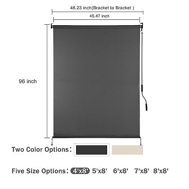 Aoodor 5% Openness Cordless Solar Fabric Roller Shade, Sun Shade for Outdoor Gazebo or Pergola