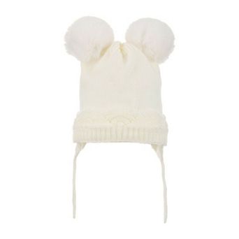 Infant & Toddler Knitted Winter Beanie with Pompom "Ears" For Girls