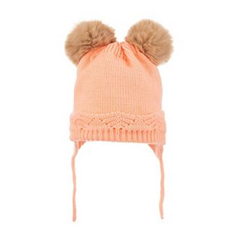 Infant & Toddler Knitted Winter Beanie with Pompom "Ears" For Girls