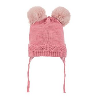 Infant & Toddler Knitted Winter Beanie with Pompom "Ears" For Girls
