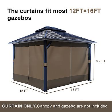 Aoodor Gazebo Replacement Curtain, 4-Privacy Panel Water-Resistant Gazebo Sidewalls(Curtains Only)
