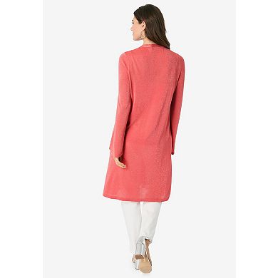 Roaman's Women's Plus Size Long Knit Shimmer Cardigan Sweater