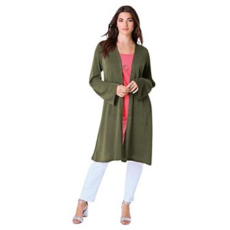 Roaman's Women's Plus Size Long Knit Shimmer Cardigan Sweater