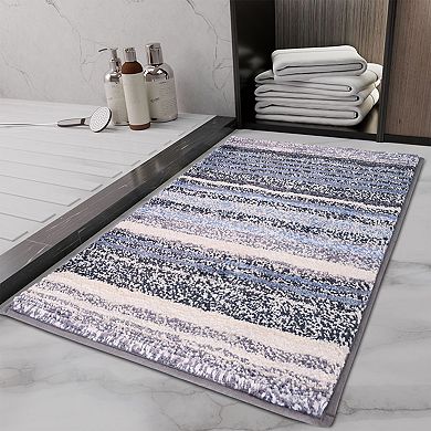 1Pc Striped Bathroom Mat Soft Absorbent Non-Slip Backing Quick Dry Bath Rugs 20" x 32"