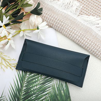 Double Faux Leather Eyeglasses Case Eyeglasses Storage Navy Blue 1 Pc