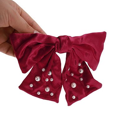 Bow Faux Pearls Ribbon Hair Clips 1 Pc