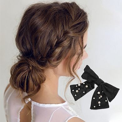 Bow Faux Pearls Ribbon Hair Clips 1 Pc