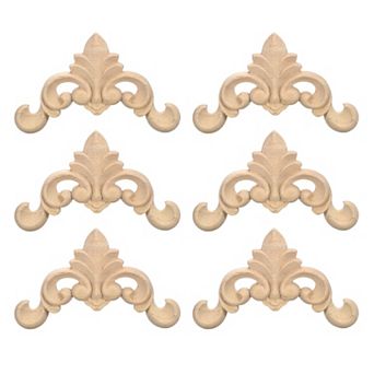 6 pc Wood Carved Appliques, Unpainted Carving Decals for Bed Door Cupboard Dresser Decoration DIY