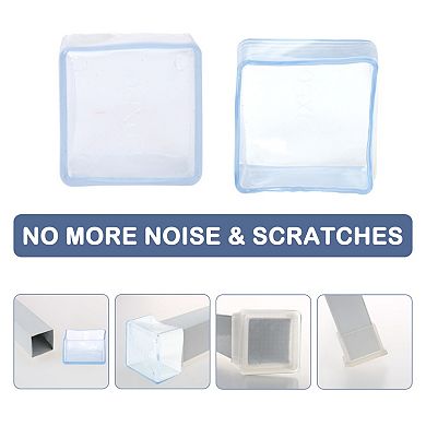 Clear Table Leg Caps End Tip Feet Cover Furniture Slider Floor Protector 8pcs 2" x 2" Inner Size