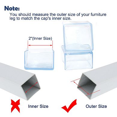 Clear Table Leg Caps End Tip Feet Cover Furniture Slider Floor Protector 8pcs 2" x 2" Inner Size