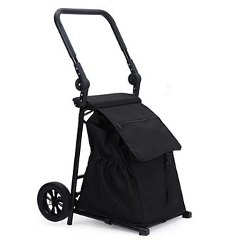 2 in 1 Foldable Shopping Cart, 2 Wheels Grocery Cart with 123 L Large Capacity Waterproof Bag