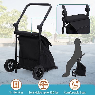 2 in 1 Foldable Shopping Cart, 2 Wheels Grocery Cart with 123 L Large Capacity Waterproof Bag