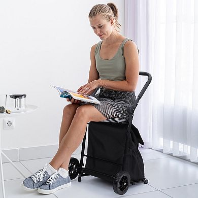 2 in 1 Foldable Shopping Cart, 2 Wheels Grocery Cart with 123 L Large Capacity Waterproof Bag