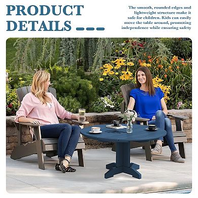 SERWALL Patio Outdoor HDPE Round Coffee Table, X-shaped Leg （Not Include Chairs)