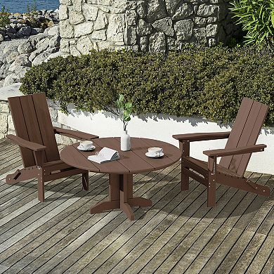 SERWALL Patio Outdoor HDPE Round Coffee Table, X-shaped Leg （Not Include Chairs)