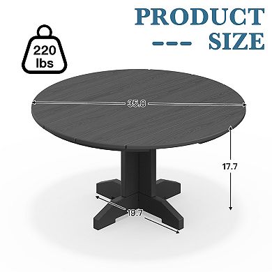 SERWALL Patio Outdoor HDPE Round Coffee Table, X-shaped Leg （Not Include Chairs)
