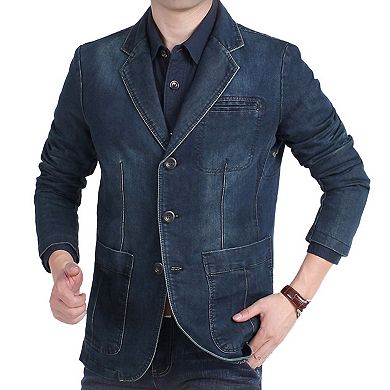 Men's Denim Blazer - Casual Single-Breasted Sport Coat