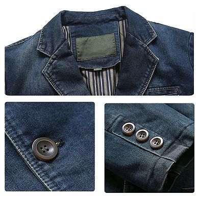 Men's Denim Blazer - Casual Single-Breasted Sport Coat