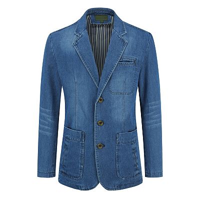 Men's Denim Blazer Casual Single-Breasted Sport Coat