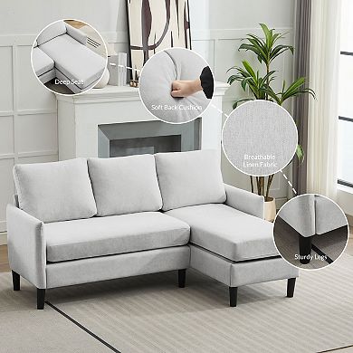 High Linen Sofa with a Chaise Longue