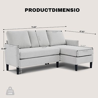 High Linen Sofa with a Chaise Longue