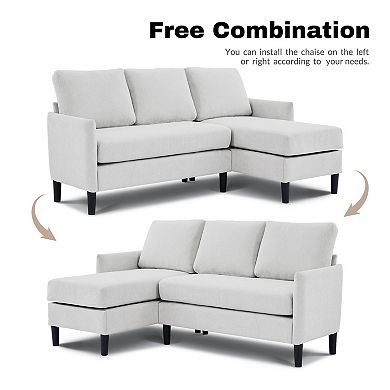 High Linen Sofa with a Chaise Longue
