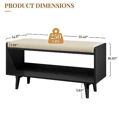 Upholstered End-of-Bed Bench with Shoe Storage Solid Wood Frame, Anti-Slip Legs