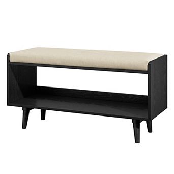 Upholstered End-of-Bed Bench with Shoe Storage Solid Wood Frame, Anti-Slip Legs
