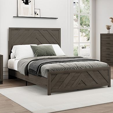 Serwall Modern MDF Bed Frame with Headboard Diagonal Striped Design