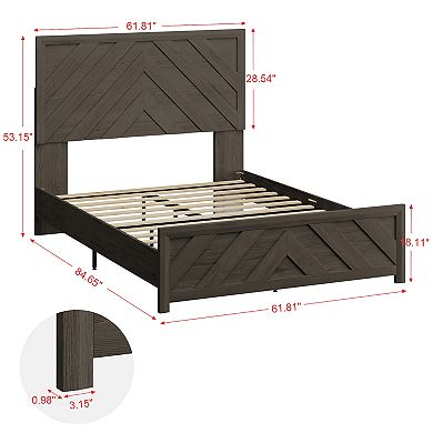 Serwall Modern MDF Bed Frame with Headboard Diagonal Striped Design