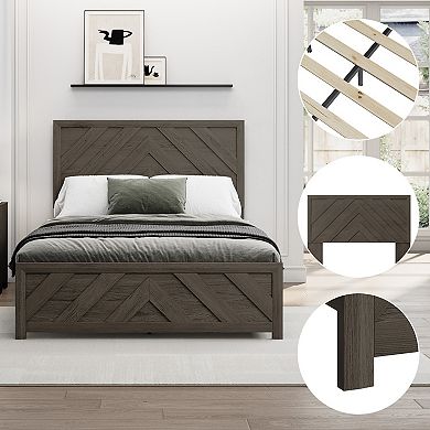 Serwall Modern MDF Bed Frame with Headboard Diagonal Striped Design