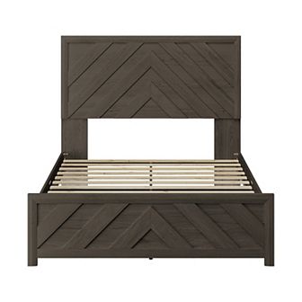 Serwall Modern MDF Bed Frame with Headboard Diagonal Striped Design