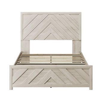 CLICKBIN Modern MDF Bed Frame with Headboard Diagonal Striped Design