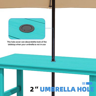 HDPE Patio Dining Table Sets with Umbrella Hole - 1-Table 4-Chairs-1-Bench