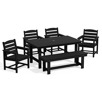 HDPE Patio Dining Table Sets with Umbrella Hole - 1-Table 4-Chairs-1-Bench