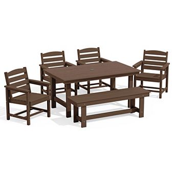HDPE Patio Dining Table Sets with Umbrella Hole - 1-Table 4-Chairs-1-Bench