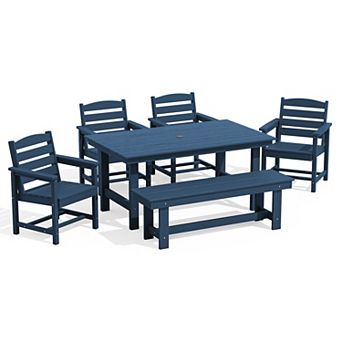 HDPE Patio Dining Table Sets with Umbrella Hole - 1-Table 4-Chairs-1-Bench